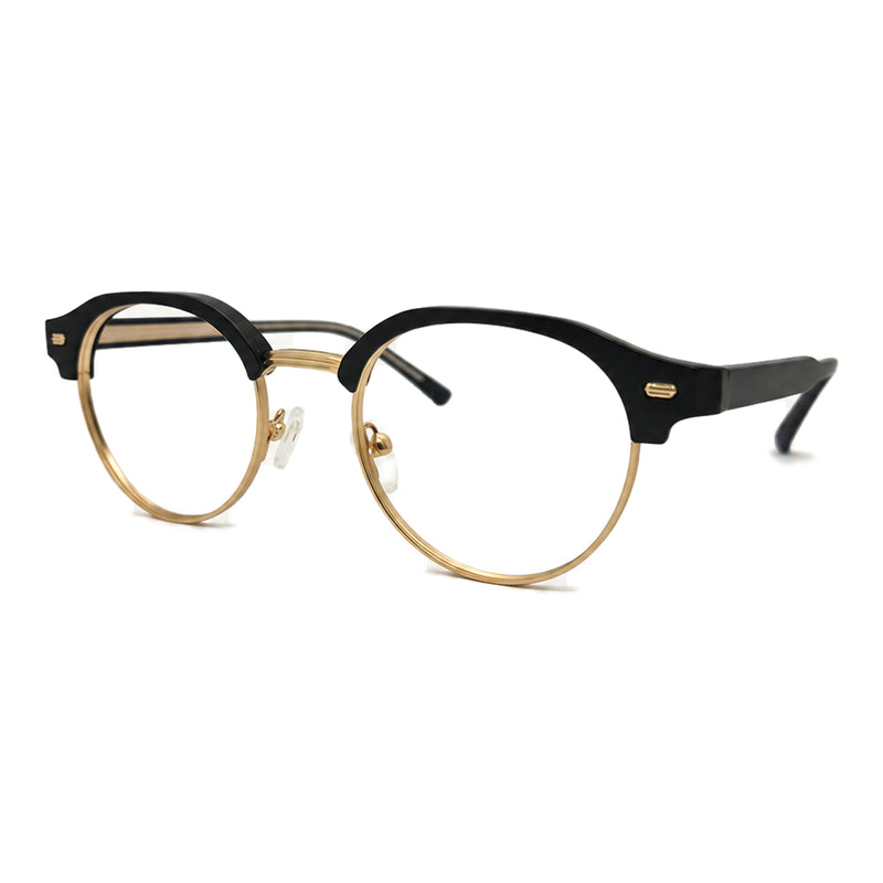 Armação Linha Kobe - Preto e Dourado da Óculos Pronto, vista em três quartos.