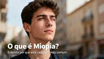 Pessoa olhando para longe com o fundo desfocado, representando dificuldade para enxergar à distância causada pela miopia.