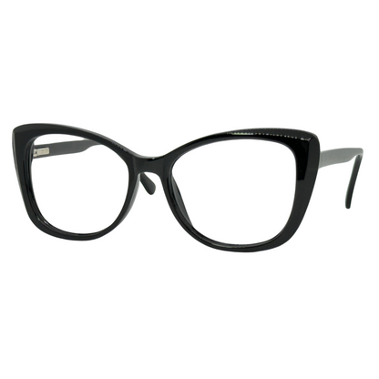 Óculos gatinho preto com armação leve e resistente. Imagem destacando o design moderno e as lentes transparentes, compatíveis com diferentes graus e tratamentos.