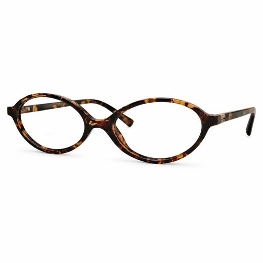 Óculos oval feminino tartaruga em acetato elegante e resistente. Imagem destacando o design sofisticado e lentes transparentes compatíveis com miopia e hipermetropia para longe ou perto.