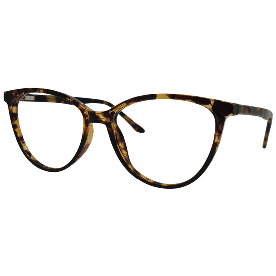 Óculos gatinho tartaruga feminino com armação em acetato leve e resistente. Imagem destacando o design elegante e as lentes transparentes, compatíveis com diferentes graus e tratamentos.