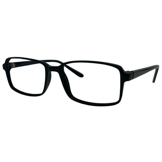 Óculos quadrado preto masculino com armação em acetato leve e resistente. Imagem destacando o design moderno e as lentes transparentes, compatíveis com diferentes graus e tratamentos.