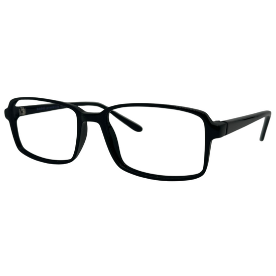 Óculos quadrado preto masculino com armação em acetato leve e resistente. Imagem destacando o design moderno e as lentes transparentes, compatíveis com diferentes graus e tratamentos.