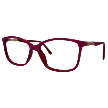 Óculos gatinho rosa com armação em acetato leve e resistente. Imagem destacando o design moderno e as lentes transparentes, compatíveis com diferentes graus e tratamentos.