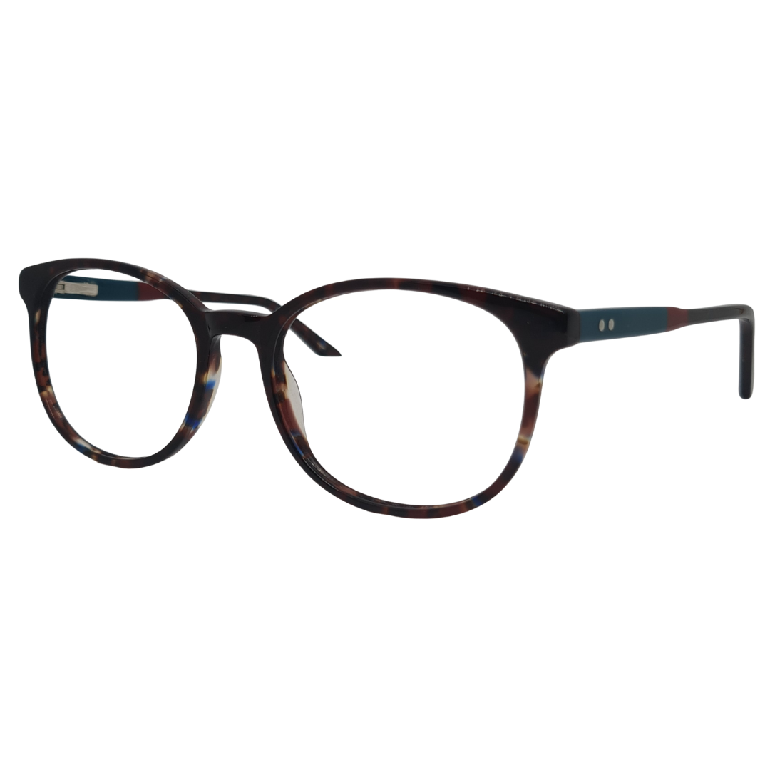 Óculos redondo marrom tartaruga com armação em acetato leve e resistente. Imagem destacando o design moderno e as lentes transparentes, compatíveis com diferentes graus e tratamentos.