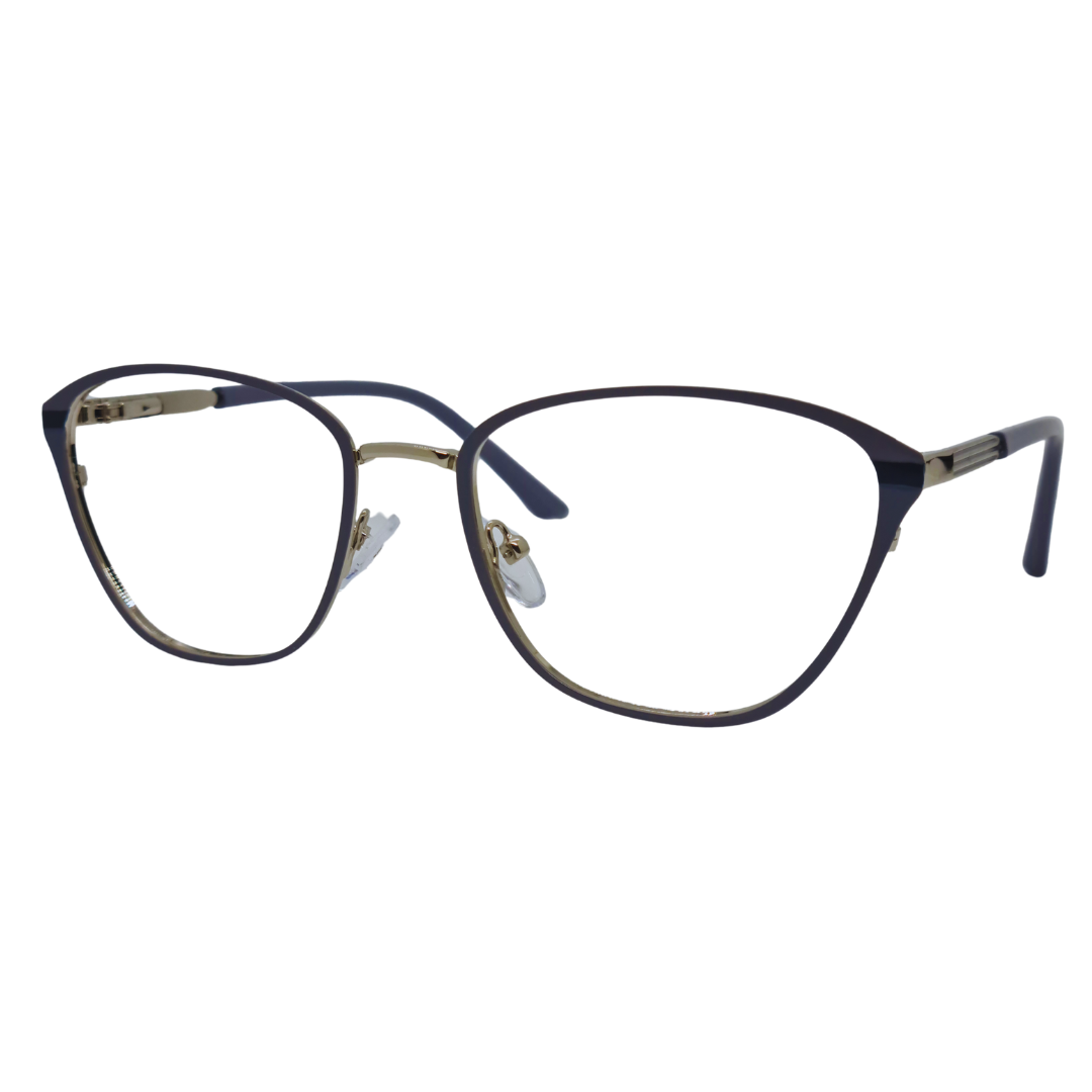 Óculos gatinho quadrado lilás com armação em acetato leve e resistente. Imagem destacando o design moderno e as lentes transparentes, compatíveis com diferentes graus e tratamentos.
