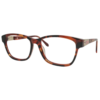 Óculos quadrado rajado feminino com armação em acetato leve e resistente. Imagem destacando o design sofisticado e as lentes transparentes, compatíveis com diferentes graus e tratamentos.