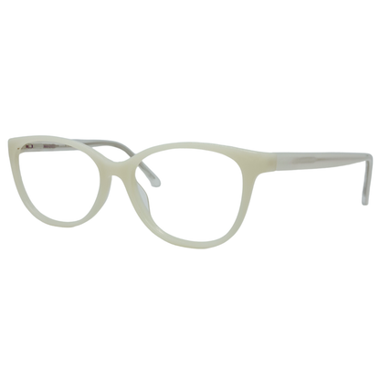 Óculos quadrado branco pérola feminino com armação em acetato leve e resistente. Imagem destacando o design elegante e as lentes transparentes, compatíveis com diferentes graus e tratamentos.