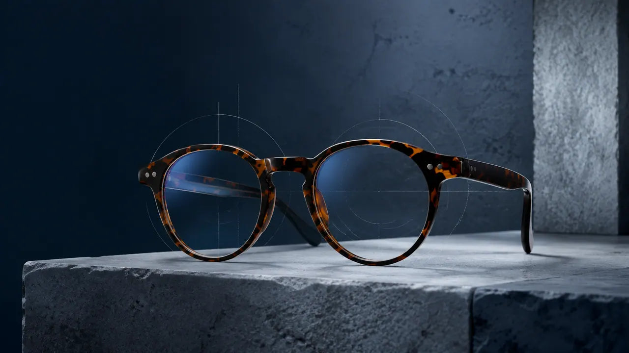 Armação tartaruga da Óculos Pronto com lentes transparentes sobre pedra azul